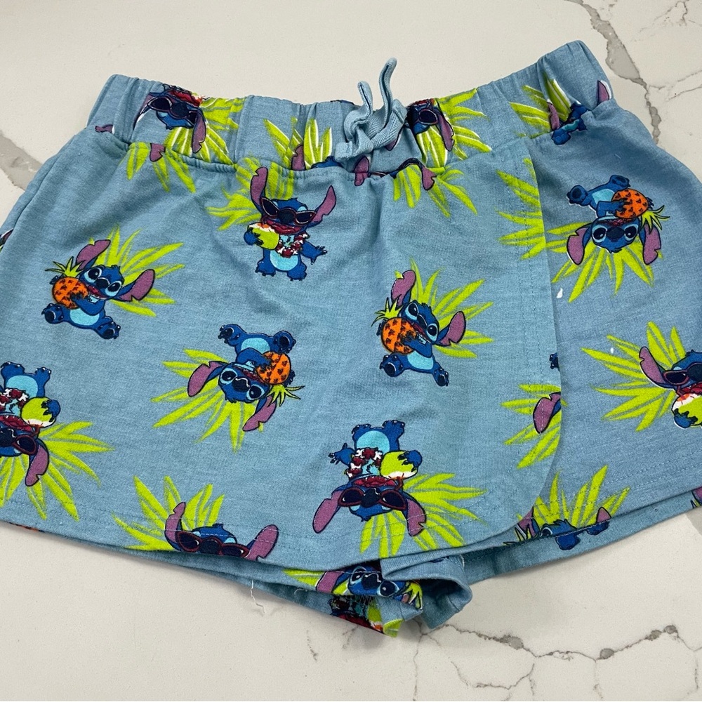 Disney Light Blue Stitch Print Skort with Lime & Navy Accents